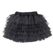 Girls' Tutu Skirt Solid Color Tiered Tulle Skirt for Toddler Kids Perfect for Parties Dance Black 5-6Years